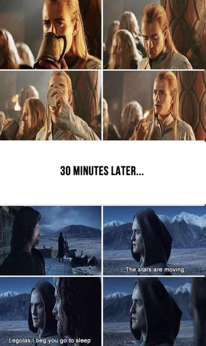 Elf drinking challenge meme from Middle Earth.