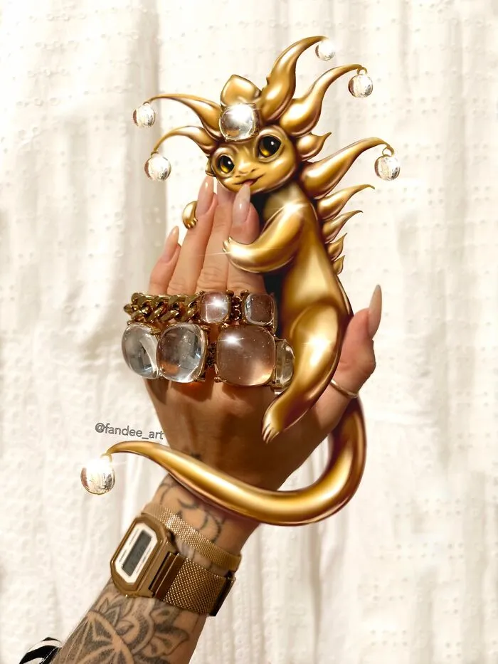 Small Gold Idol, Nude Manicure And Belt From Zara