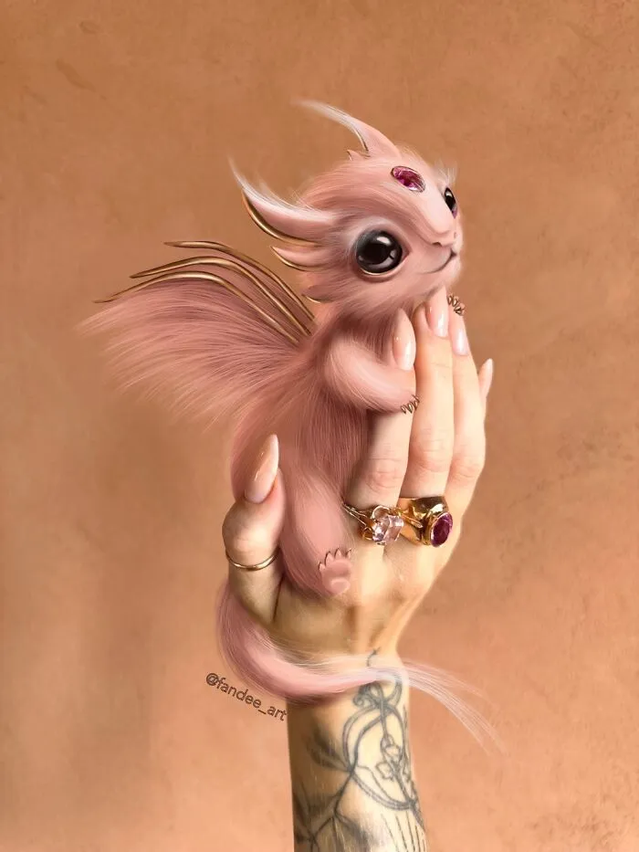 Little Fluffy Angel And Nude Manicure