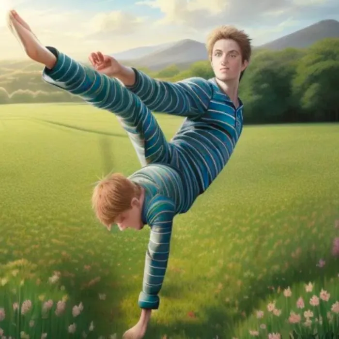 Children Turning Cartwheels In A Field Of Wildflowers.  Thank You Artflow Ai