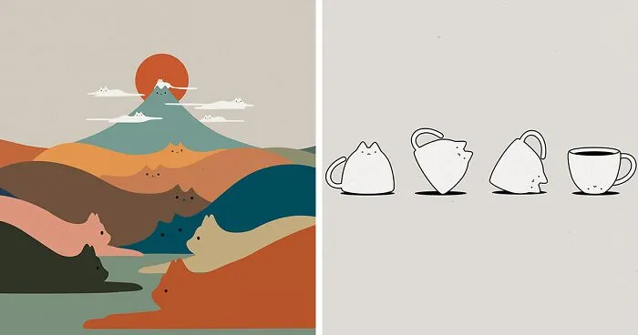 I Create Minimal Illustrations Featuring Cats Blended Into Landscapes And Other Scenes (40 New Pics)