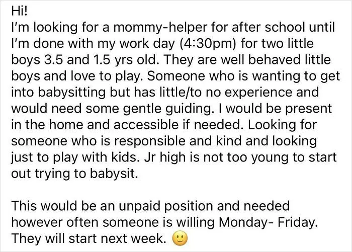 The Second I Saw “Someone Who Is Looking Into Babysitting” I Knew She Was Looking For Free Childcare