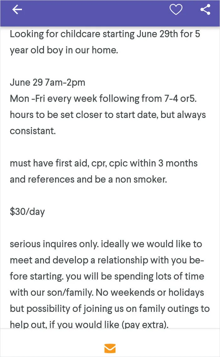 Babysit My Kid Full Time And I'll Pay You $30 A Day! $3 An Hour, Such A Steal!