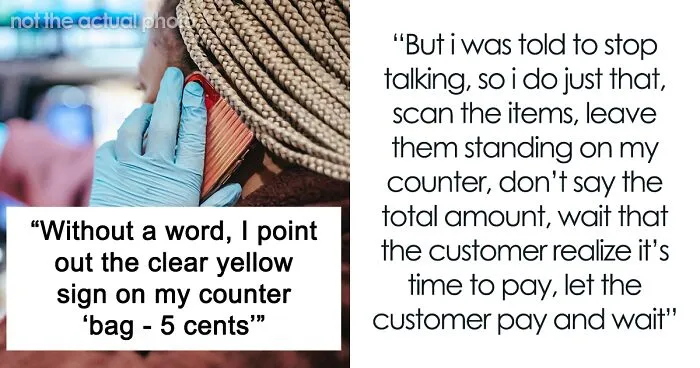 Cashier Maliciously Complies With Clients Who Keep Talking On Phone And Gesture At Him To Shut It