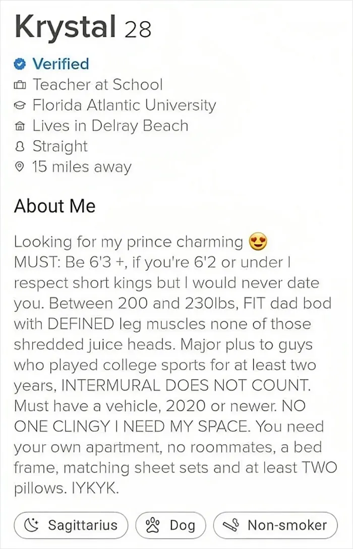 The 7 Guys In Her City That Meet Those Requirements Are Married, Or Not On Tinder Or Swiped Left Lol