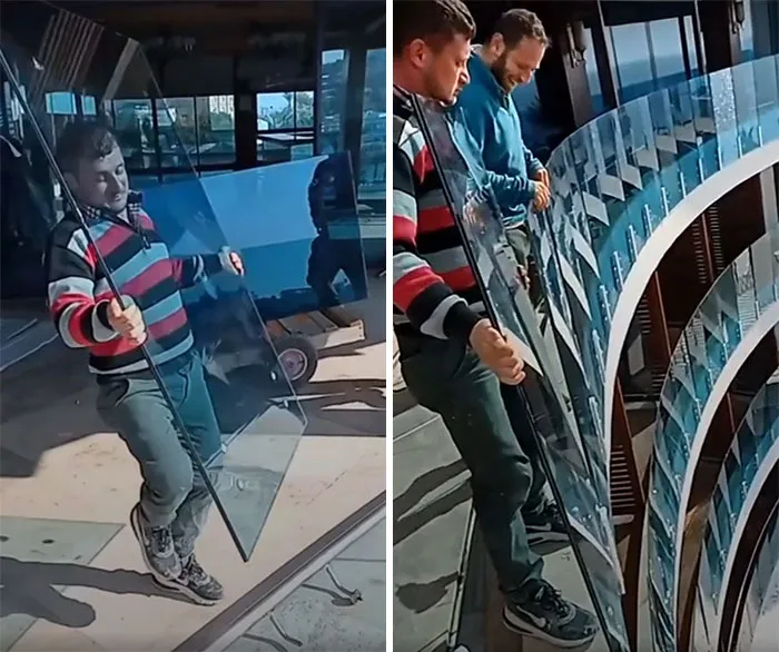 Instalando barreras de cristal en cada piso