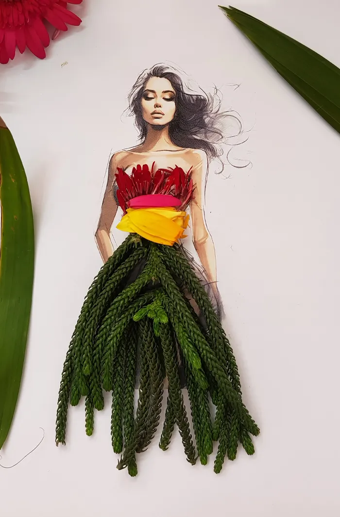 37 Dresses That I Made Out Of Flower Petals, Leaves And Stems For These Illustrations