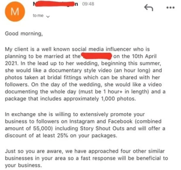 2 Hours Of Footage And 1000 Photos And Discounts For Followers For Exposure Bucks Seems Like A Fair Deal To Me
