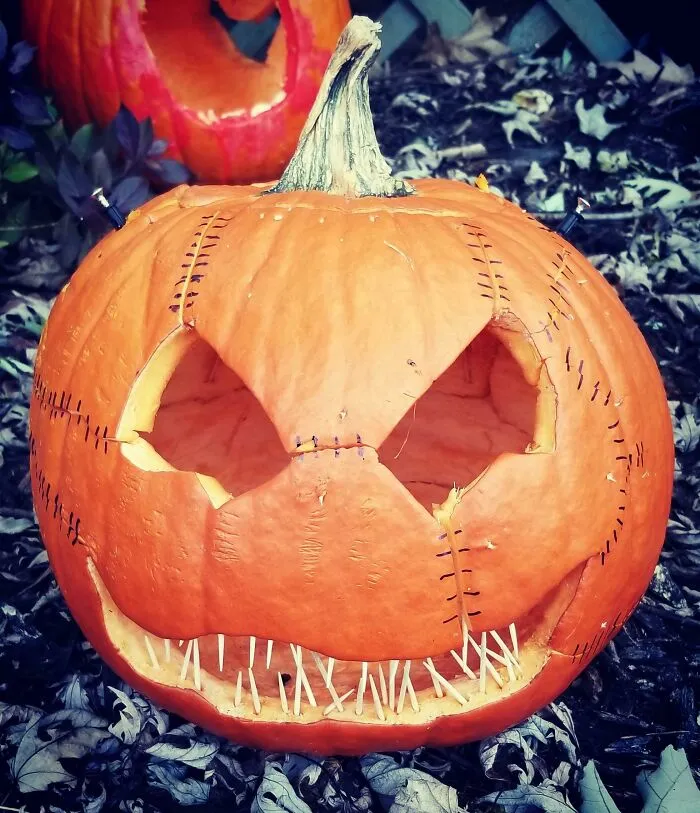 Someone Smashed My Daughters Pumpkin Last Night So I Did Some Surgery After She Left For School. Frankenpumpkin Lives!