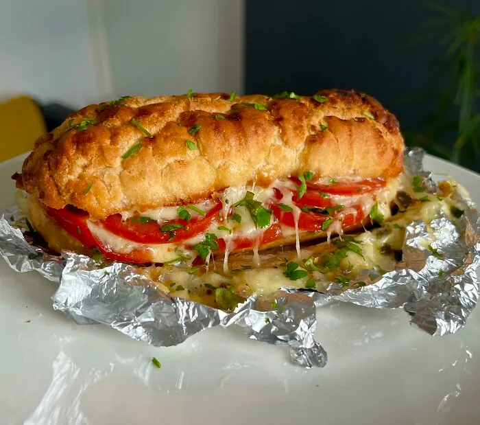 Cheddar, Mozzarella And Tomatoes On Tiger Bread