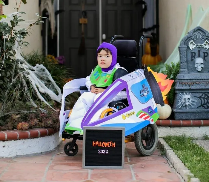 This Buzz Lightyear Costume Came As A Set With The Wheelchair Spaceship Attachments
