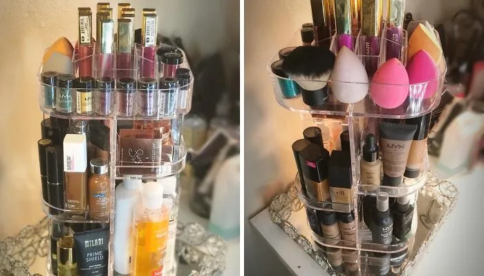 A Makeup Organizer That'll Save You Tons Of Counter Space And Keep All Your Makeup Sponges In Impeccable Order? Add To Cart!
