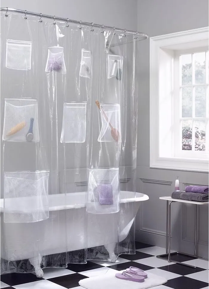 A Shower Curtain With Quick-Dry Mesh Pockets That Will Keep Your Soap And Loofahs Stored And Safe Away From Water ⁠— Where They Are Likely To Last Way Longer!