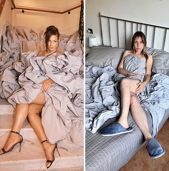 This Couple Hilariously Recreates Influencer Photos With Stuff They Find At Home, And Here’s The Result (35 Pics)