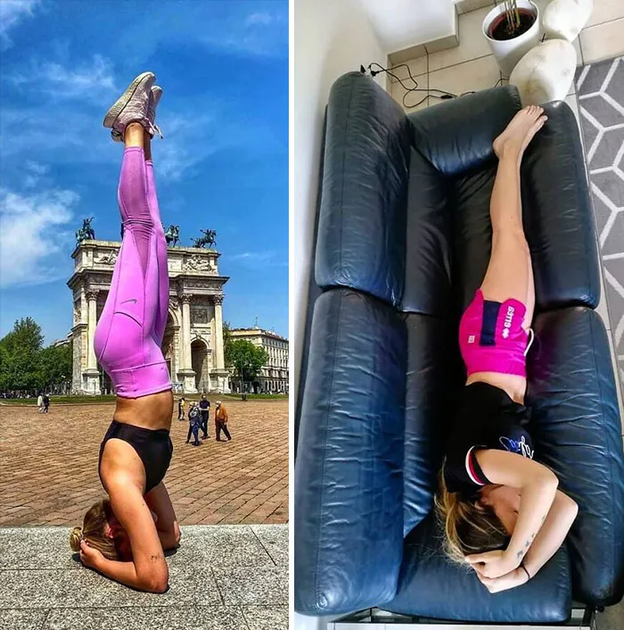 This Couple Hilariously Recreates Influencer Photos With Stuff They Find At Home, And Here’s The Result (35 Pics)