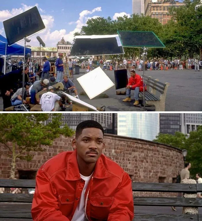 Hombres de negro (1997) - todo el trabajo para grabar a Will Smith sentado en un banco