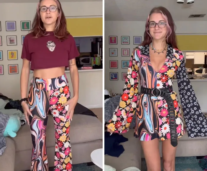 This Woman Goes Viral For Transforming Thrift Store Finds Into Amazing Outfits (31 Pics)