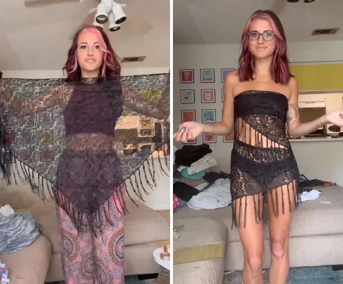 This Woman Goes Viral For Transforming Thrift Store Finds Into Amazing Outfits (31 Pics)