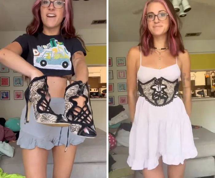 This Woman Goes Viral For Transforming Thrift Store Finds Into Amazing Outfits (31 Pics)