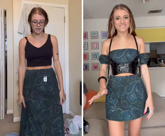 This Woman Goes Viral For Transforming Thrift Store Finds Into Amazing Outfits (31 Pics)