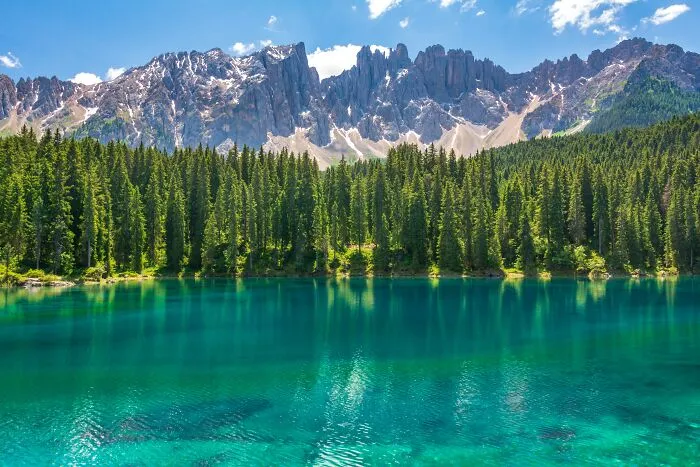Mountains with forest and lake
