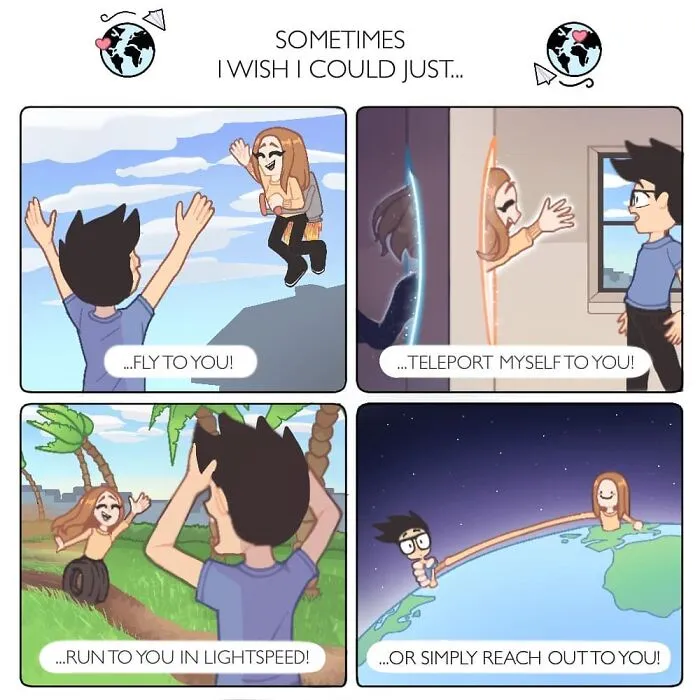 30 Long-Distance Relationship Moments That This Couple Shares, Illustrated By This Artist