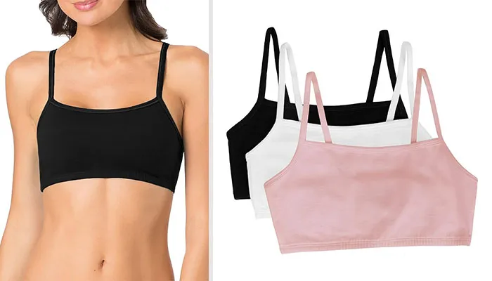 Fruit Of The Loom Women's Spaghetti Strap Cotton Pull Over 3 Pack Sports Bra Super Comfortable And Perfect For All-Day Wear, Not Just For Workouts