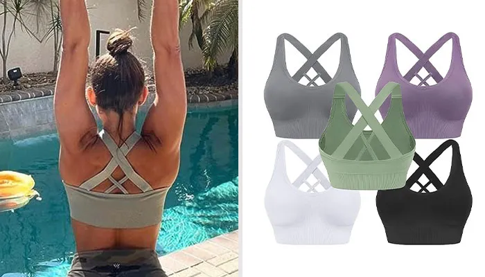 Evercute Sports Medium Support Criss Cross Strappy Bra: With Wide Shoulder Straps Offer Great Support, And Removable Pads And V-Neck Design Add A Touch Of Style