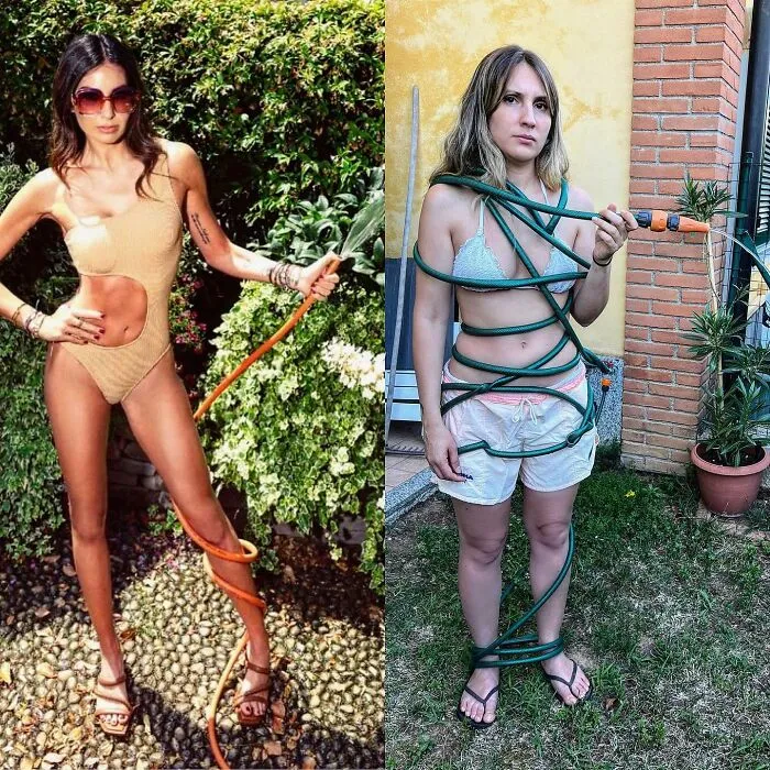 This Couple Hilariously Recreates Influencer Photos With Stuff They Find At Home, And Here’s The Result (35 Pics)