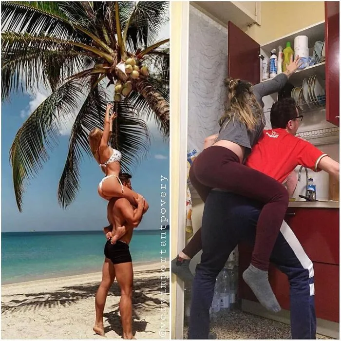 This Couple Hilariously Recreates Influencer Photos With Stuff They Find At Home, And Here’s The Result (35 Pics)