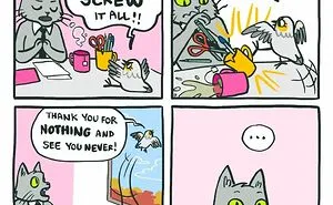 40 Funny Comics About A Cat Hiring Birds In His Company By This Brazilian Artist