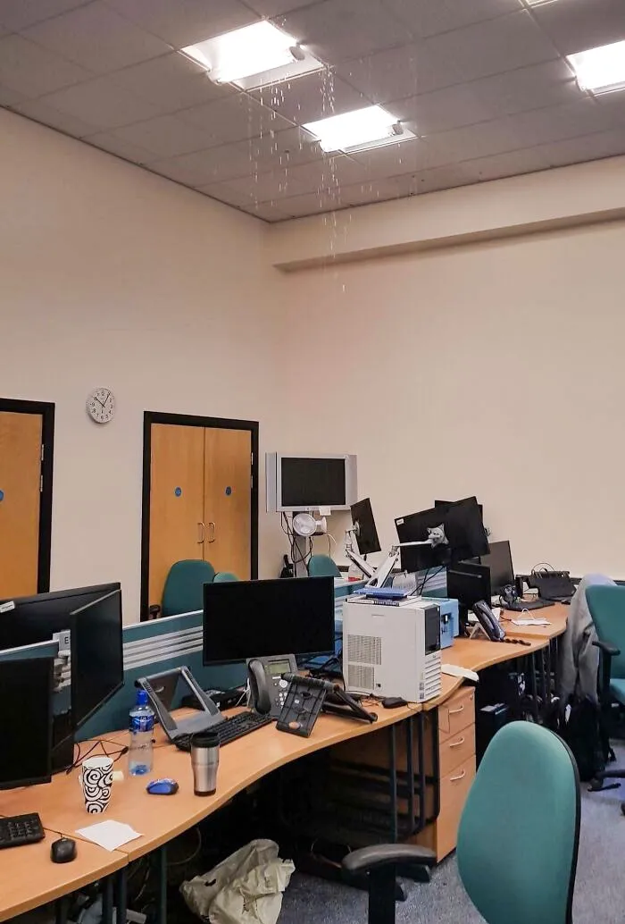 The Ceiling Leaked All Over The Computers At Work
