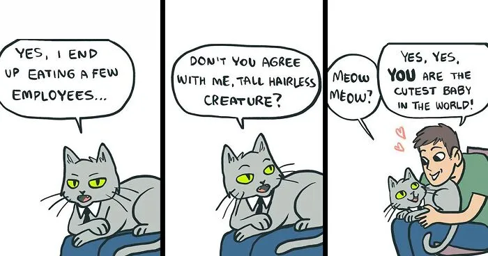 40 Funny Comics About A Cat Hiring Birds In His Company By This Brazilian Artist