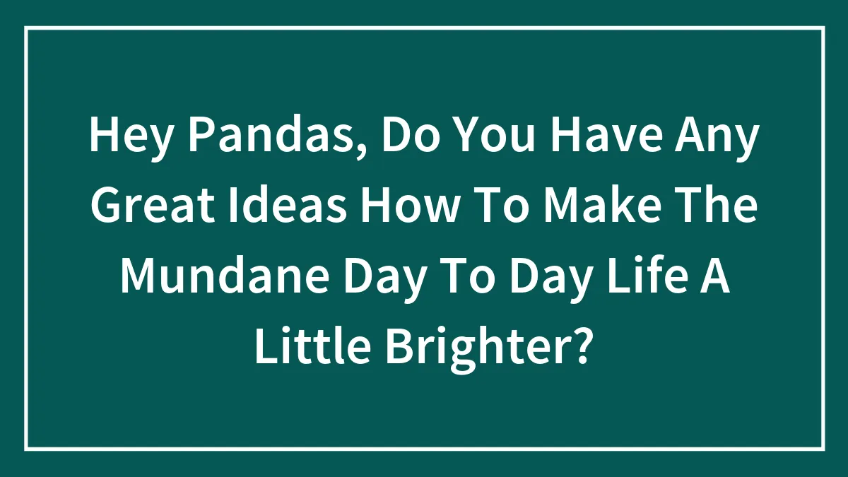 Hey Pandas, Do You Have Any Great Ideas How To Make The Mundane Day To Day Life A Little Brighter?