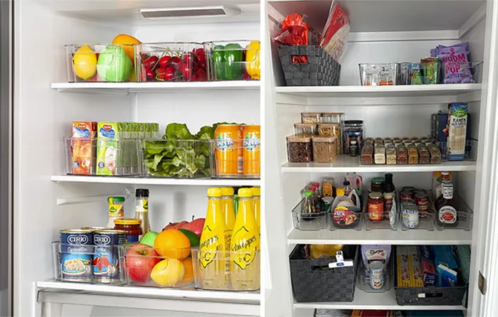 HOOJO Refrigerator Organizer Bins: Clear bins with built-in handles that make accessing items in your fridge a breeze, while keeping your refrigerator neat and organized.