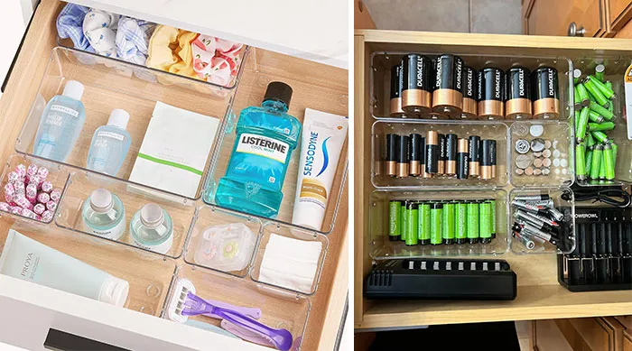 Vtopmart 25 Pcs Clear Plastic Drawer Organizers Set: Offering versatile and stackable storage solutions for your home, office, or craft room to effortlessly declutter your life.