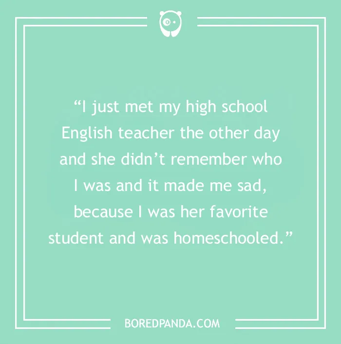 A joke about an English teacher and homeschooler, with text on a green background.