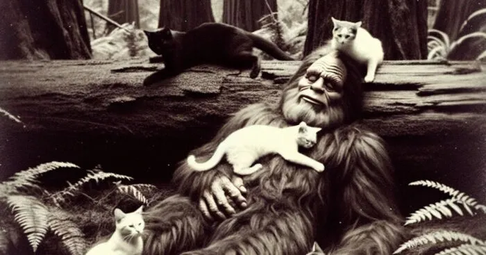 We Created Whimsical Art That Captures Bigfoot's Friendship With Cats (6 Pics)