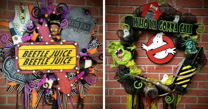 I Make Custom Wreaths For Any Holiday; Here Are The Beetlejuice And Ghostbusters Ones That I Made For Halloween