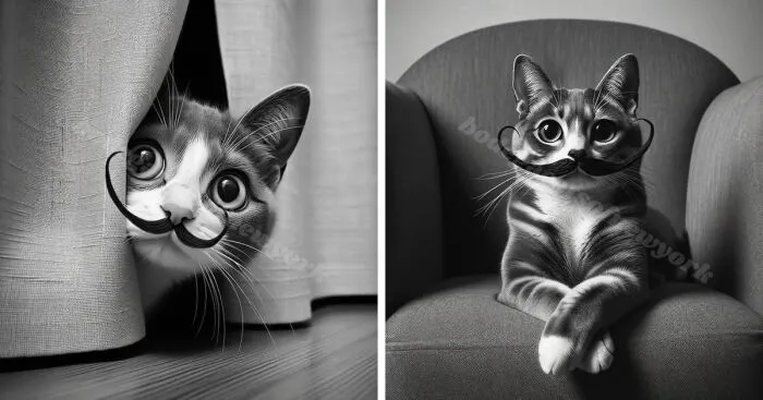 The Posh Whiskers: The Art Of Mustache Cats