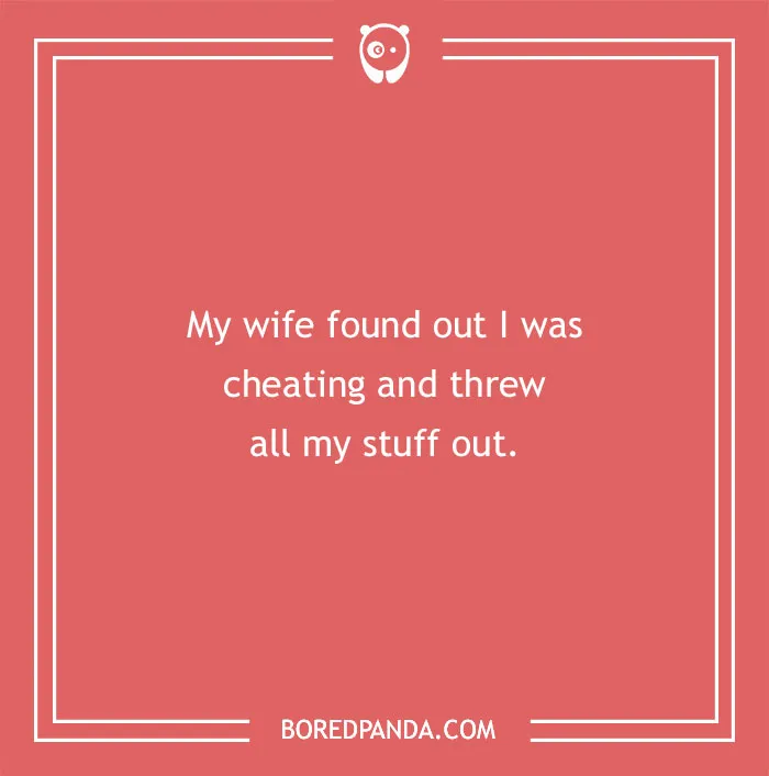 Funny excuse text on a red background about a wife finding out about cheating, illustrating far-fetched sickie excuses.