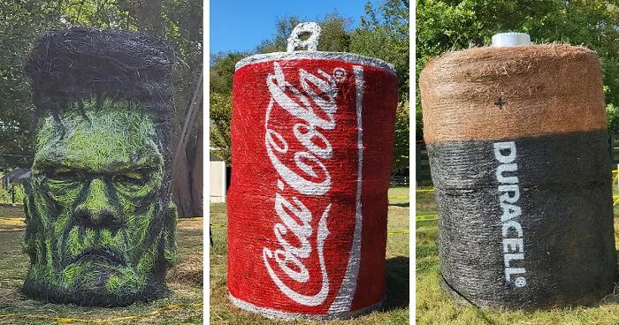 Every Year, I Create Giant Hay Bale Art For A Local Non-Profit's Annual Halloween Event (8 New Pics)