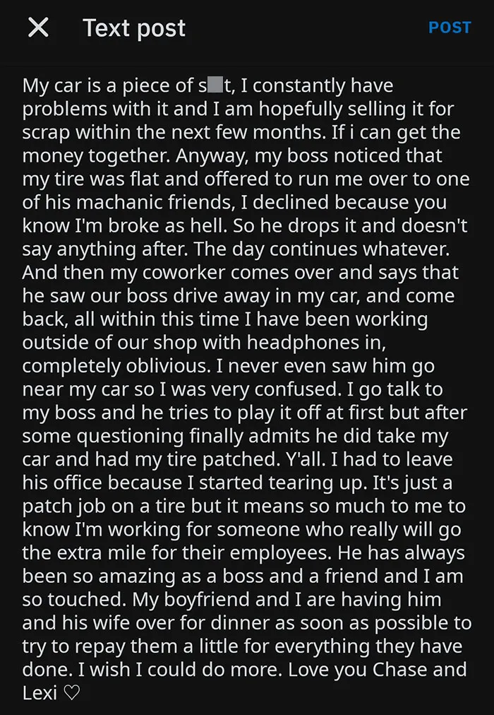 My Boss Stole My Car And Got My Tire Fixed Without Me Even Noticing