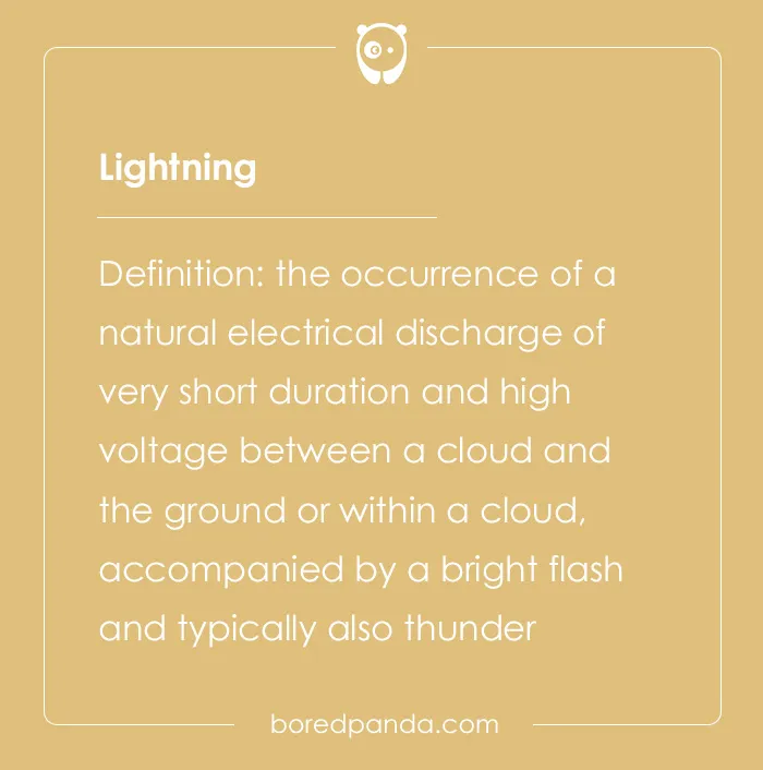 Definition of the word lightning from a list of hard spelling bee words with natural electrical discharge explained.