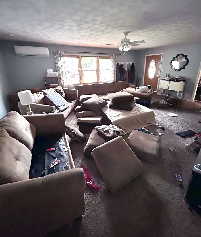My Sister's Boyfriend Lost His Wallet Before Leaving To Go To His Moms. He Left The Living Room Like This After He Found His Wallet
