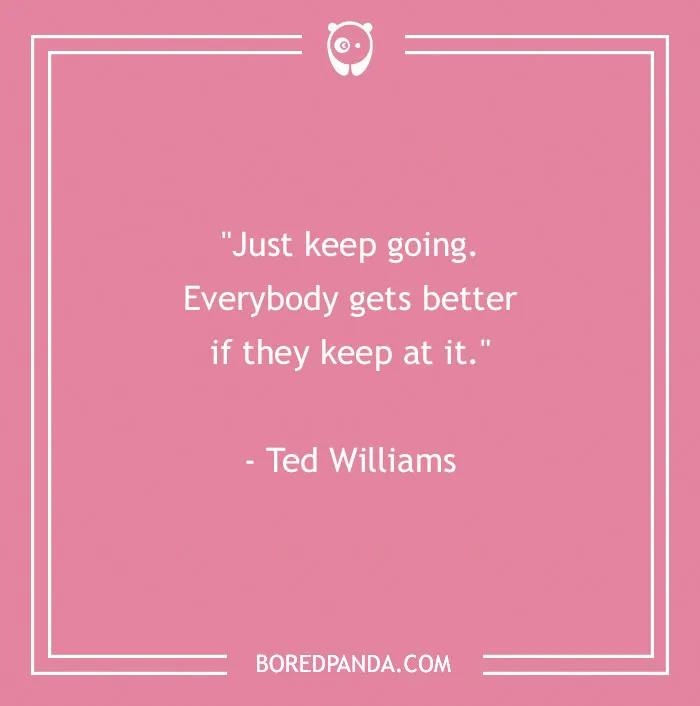 Inspirational sports quote by Ted Williams on a pink background.