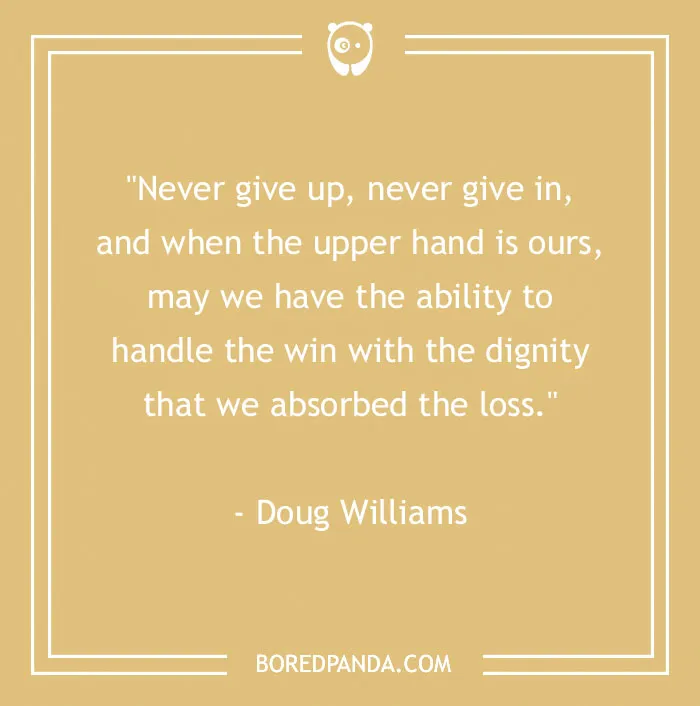 Inspirational sports quote by Doug Williams on a beige background.