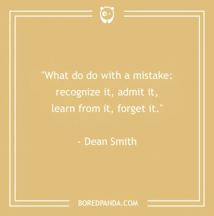 Inspirational sports quote by Dean Smith about learning from mistakes on a tan background.