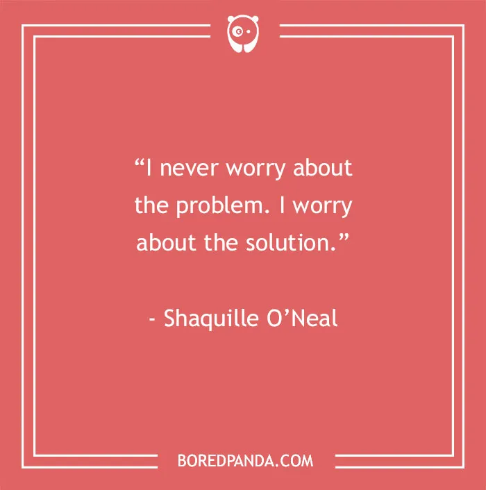 Inspirational sports quote by Shaquille O'Neal about focusing on solutions over problems, featured on a red background.