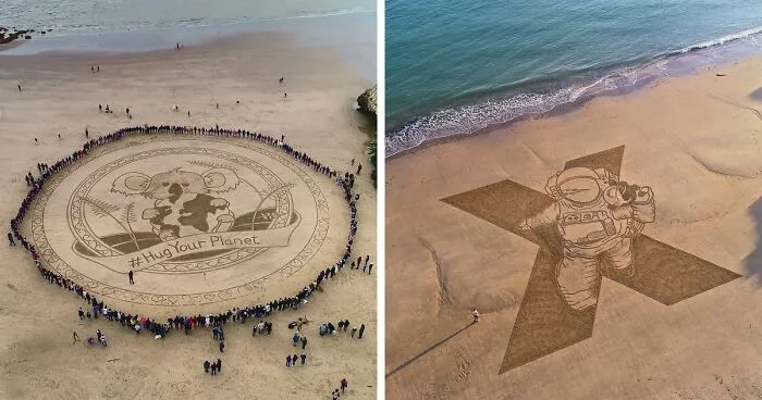 I Create Massive Drawings Out Of Beach Sand (30 Pics)